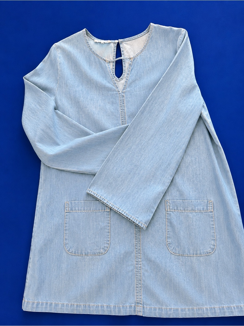 Light Blue Denim Tunic Dress - Casual Long Sleeve